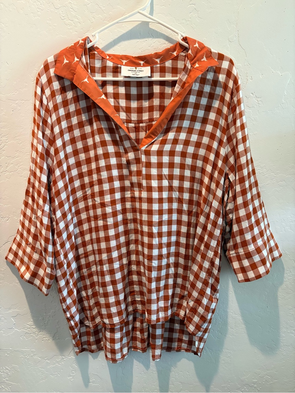 Emerson Street XL Texas Longhorns Burnt Orange Gingham Game Day Blouse Top